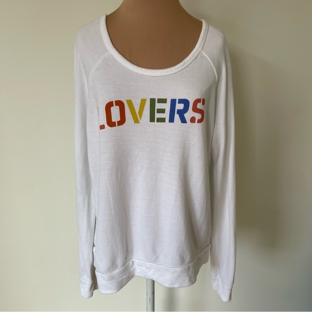 SUNDRY Lovers White Rainbow Graphic Cotton Blend Pullover Sweatshirt Size 1/S
